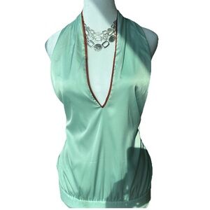 4SI3NNA Halter Neck Open-Back Bodysuit – Mint Green – Size Large